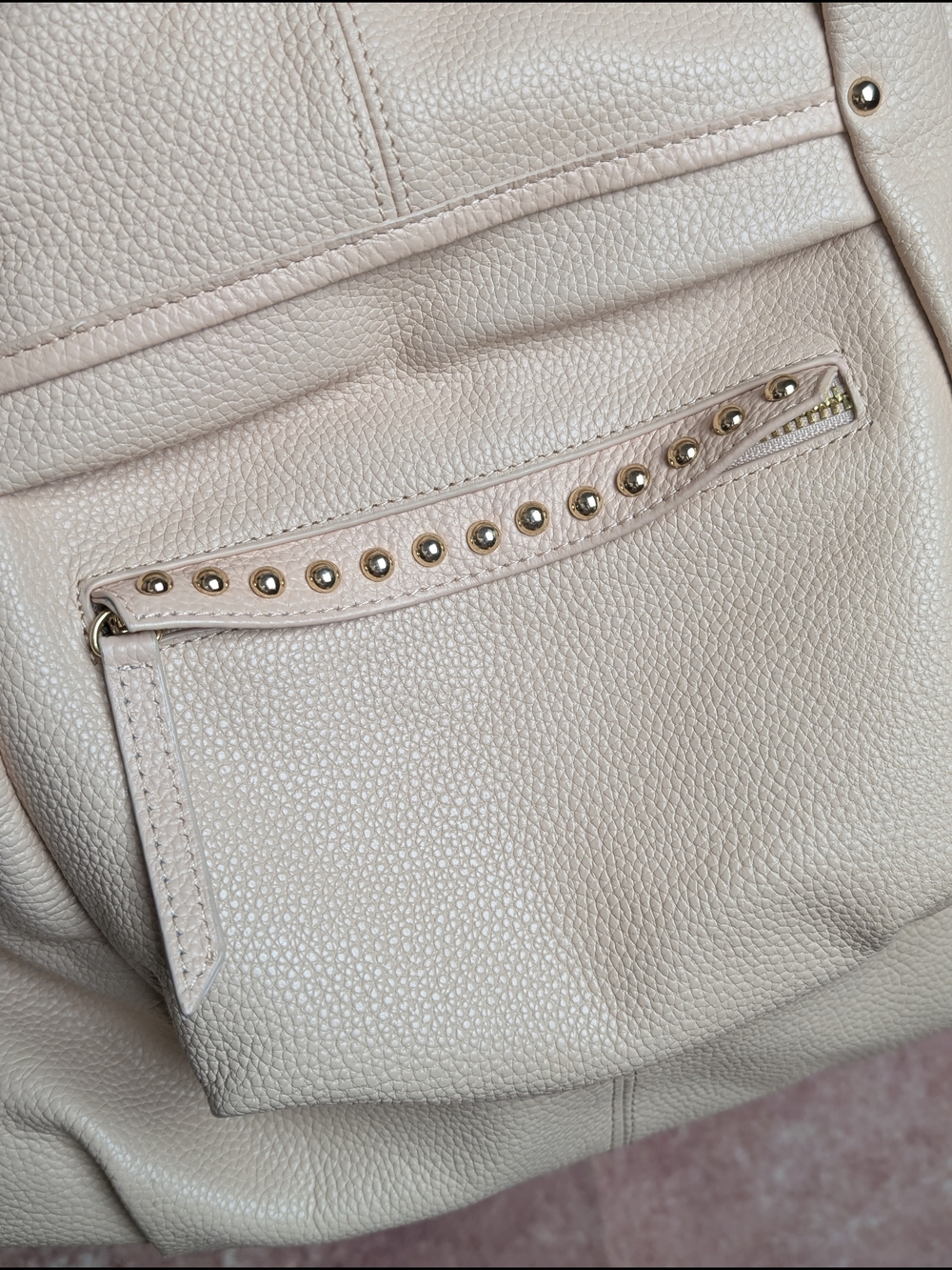 LAGGO Joyce Blush Pebbled Leather Hobo Shoulder Crossbody Bag Studded - Picture 5 of 17